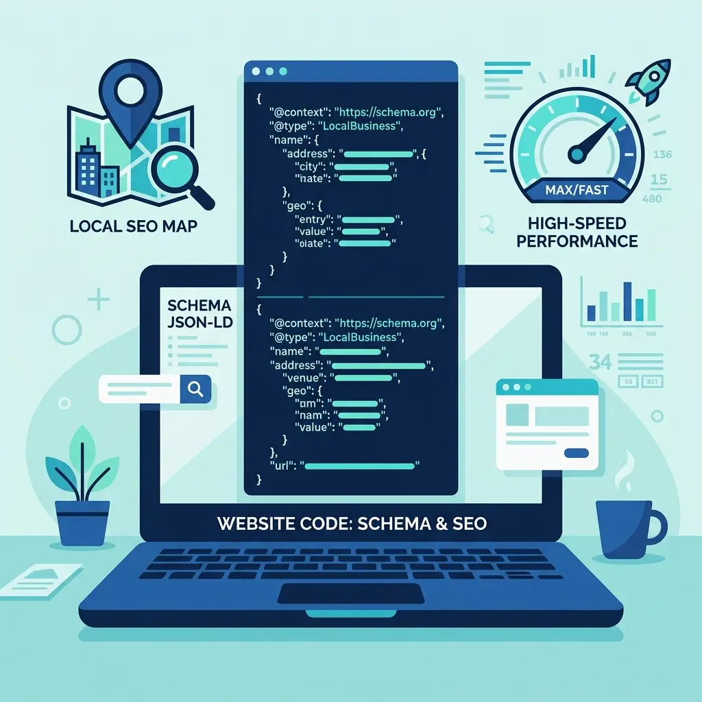 Website On-Page SEO and Schema connection illustration